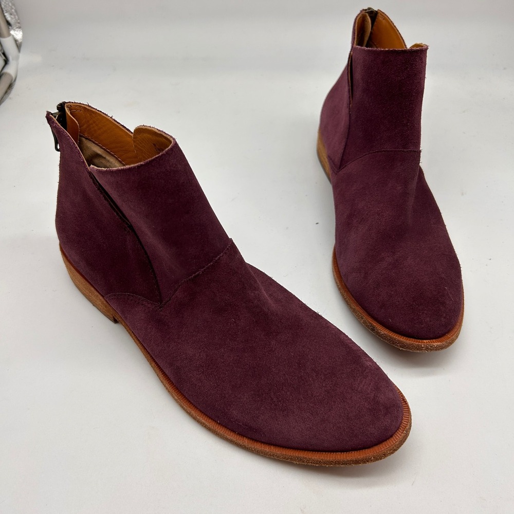 Kork-Ease Women Burgundy Suede Ankle Boots Back Zip Pointed Toe Size 9M